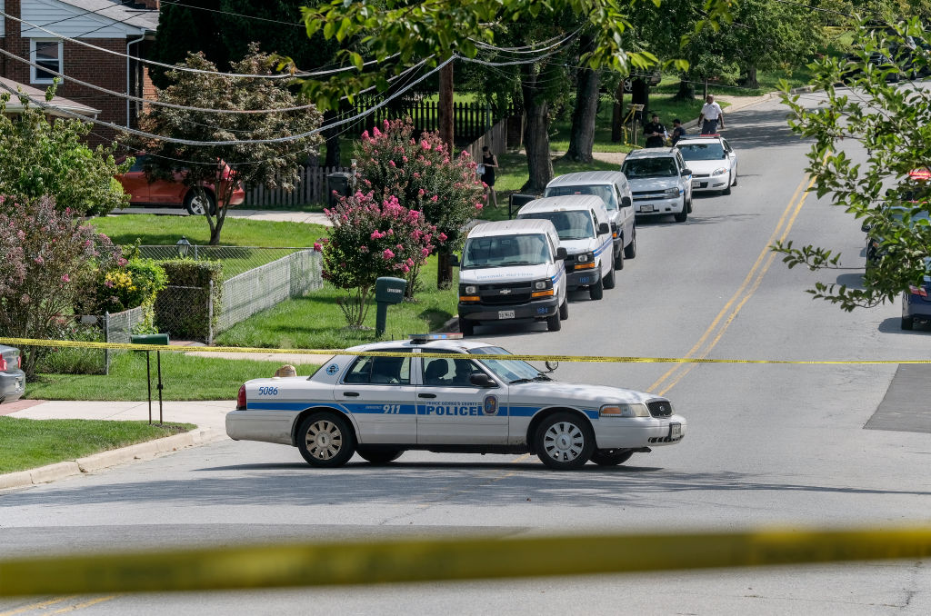 CLINTON, MD - AUGUST 18: A Prince Georges County Police car blo