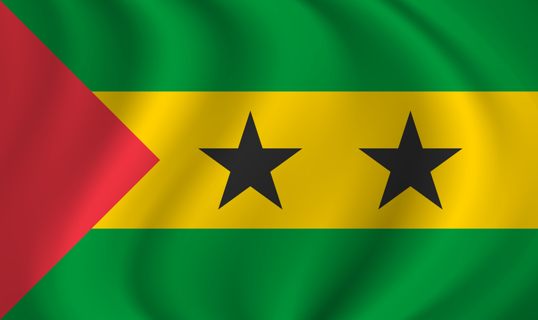 Sao Tome and Principe waving flag blowing in the wind. Texture can be used as background. Vector illustration EPS10
