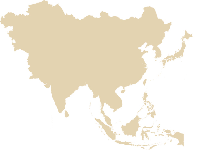 Beige color map of the continent of ASIA