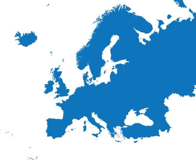 Blue color map of the continent of EUROPE