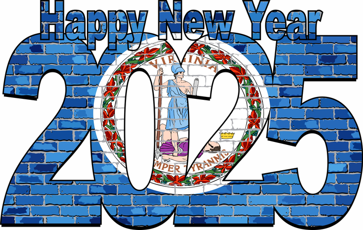 Happy New Year 2025 with Virginia flag inside