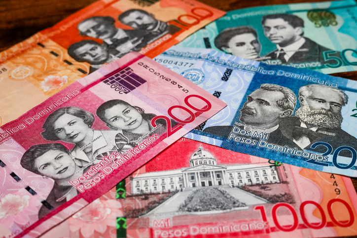 Dominican Republic money, pesos currency, various denominations, close up, Financial background