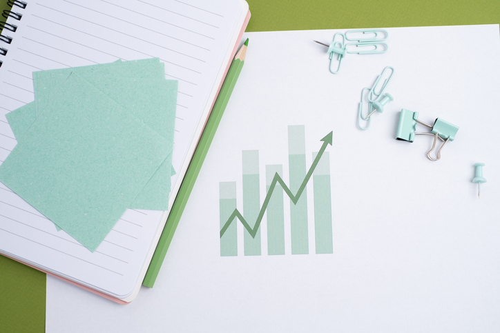 Financial graphs, statistics diagram and data. Annual presentation, infographic. Economic report, accounting. Growth analysis, business success. Analytics and management. Investments and technology